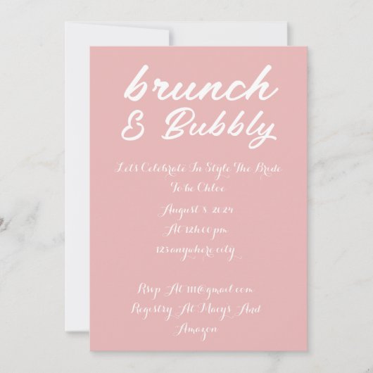 BRUNCH & BUBBLY PINKBRIDAL DOUCHE UITNODIGING ROZE (Voorkant)