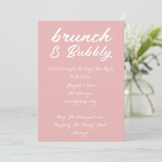 BRUNCH & BUBBLY PINKBRIDAL DOUCHE UITNODIGING ROZE (Staand voorkant)