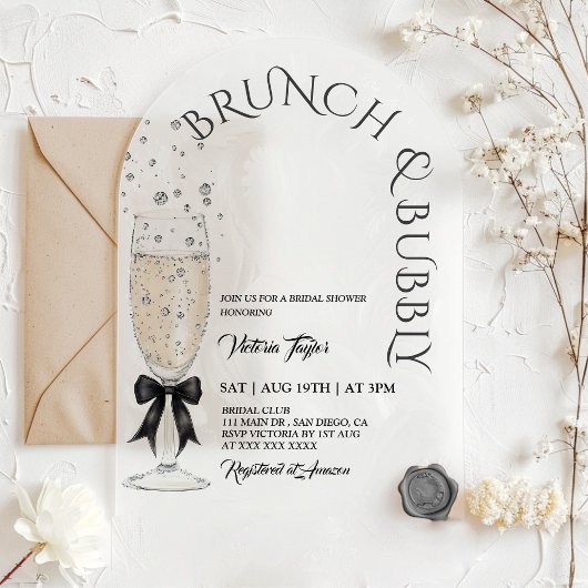 Brunch & Bubbly Prosecco Bow Vrijgezellenfeest Acryl Uitnodigingen