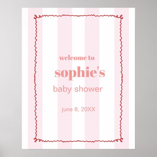 Brunch & Bubbly Red en Pink Wavy Welkom Teken Poster (Voorkant)