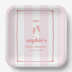 Brunch & Bubbly Red en Roze Retro Wavy Papieren Bordje