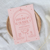 Brunch & Bubbly Retro Roze Rood Vrijgezellenfeest Kaart