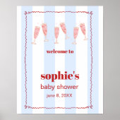 Brunch & Bubbly Rood en Blauw Wavy Welkomstbord Poster (Voorkant)