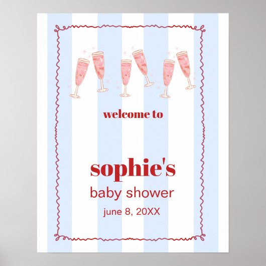 Brunch & Bubbly Rood en Blauw Wavy Welkomstbord Poster (Voorkant)