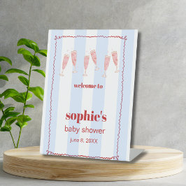 Brunch & Bubbly Rood en Blauw Wavy Welkomstbord Reclamebord Met Voetstuk