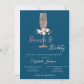 Brunch & Bubbly Rose Goud Bruiloftsborrel Kaart (Voorkant)