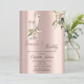 Brunch & Bubbly Roze Bloemen Drips Bruidsfeest Kaart (Staand voorkant)