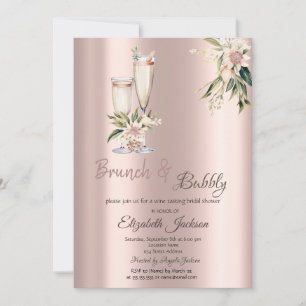 Brunch & Bubbly Roze Bloemen Drips Bruidsfeest Kaart