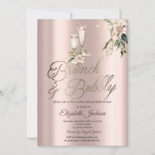 Brunch & Bubbly Roze Bloemen Wijn Bruidsdiner Kaart