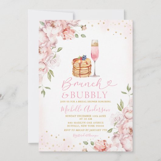 Brunch & Bubbly Roze Bloemrijke Wijn Vrijgezellenf Kaart (Voorkant)