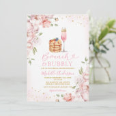 Brunch & Bubbly Roze Bloemrijke Wijn Vrijgezellenf Kaart (Staand voorkant)