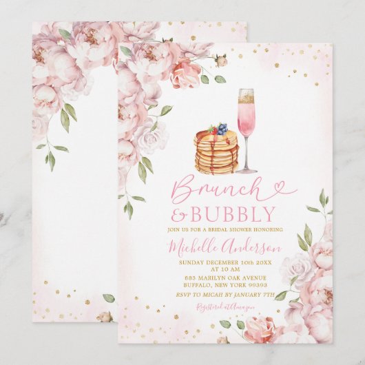 Brunch & Bubbly Roze Bloemrijke Wijn Vrijgezellenf Kaart (Voorkant / Achterkant)