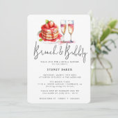 Brunch & Bubbly Roze Blush Bruidsfeest Uitnodiging (Staand voorkant)