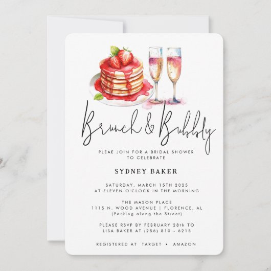 Brunch & Bubbly Roze Blush Bruidsfeest Uitnodiging (Voorkant)
