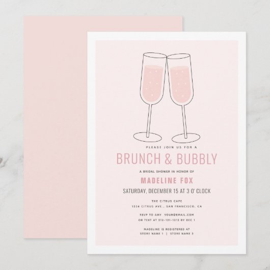 Brunch & Bubbly Roze Champagne Vrijgezellenfeest Kaart (Voorkant / Achterkant)