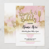 Brunch & Bubbly Roze Goud Vrijgezellenfeest Uitnod Kaart (Voorkant / Achterkant)