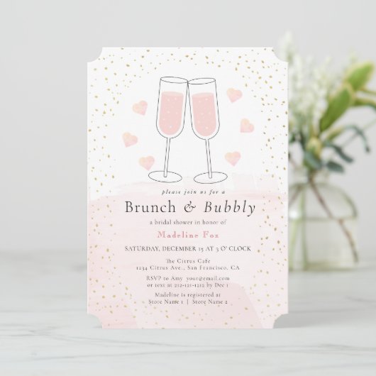 Brunch & Bubbly Roze Gouden Champagne Vrijgezellen Kaart (Staand voorkant)