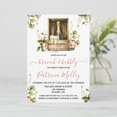 Brunch & Bubbly, Roze & Groene Rozen, Vrijgezellen Kaart (Staand voorkant)