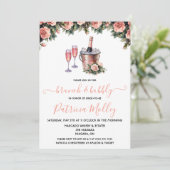 Brunch & Bubbly, Roze & Groene Rozen, Vrijgezellen Kaart (Staand voorkant)