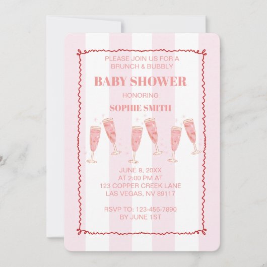 Brunch & Bubbly Roze & Rood Baby shower Kaart (Voorkant)