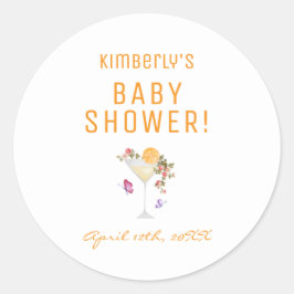 Brunch Bubbly Spring Floral Champagne Baby shower Ronde Sticker