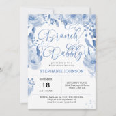 Brunch & Bubbly Stoffig Blauw Bloemen Vrijgezellen Kaart (Voorkant)