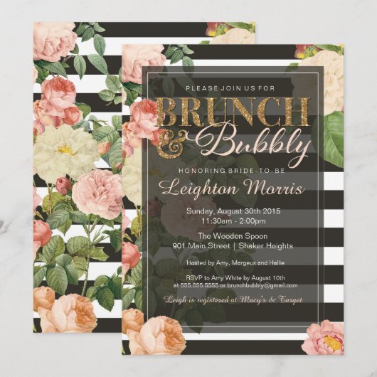 Brunch & Bubbly  Stripe Vrijgezellenfeest Kaart (Voorkant / Achterkant)