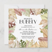 Brunch Bubbly Tropical Leaves Vrijgezellenfeest Kaart (Voorkant)