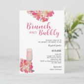 Brunch & Bubbly Vrijgezellenfeest Bloemen Roze Chi Kaart (Staand voorkant)