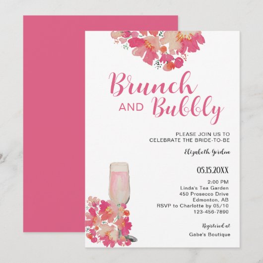 Brunch & Bubbly Vrijgezellenfeest Bloemen Roze Chi Kaart (Voorkant / Achterkant)