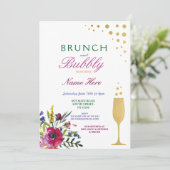 Brunch & Bubbly Vrijgezellenfeest Bloemen Uitnodig Kaart (Staand voorkant)