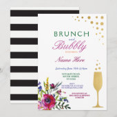 Brunch & Bubbly Vrijgezellenfeest Bloemen Uitnodig Kaart (Voorkant / Achterkant)