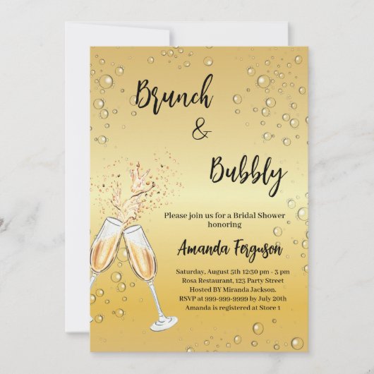Brunch Bubbly Vrijgezellenfeest juicht goud Kaart (Voorkant)