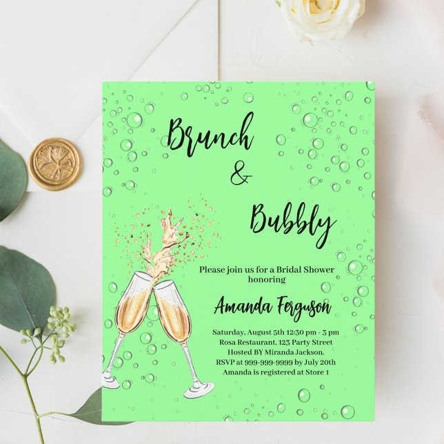 Brunch Bubbly Vrijgezellenfeest mint groene uitnod (Creator heeft geüpload)