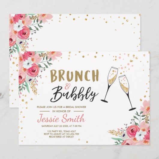 Brunch & Bubbly Vrijgezellenfeest Roze Gouden Cham Kaart (Voorkant / Achterkant)