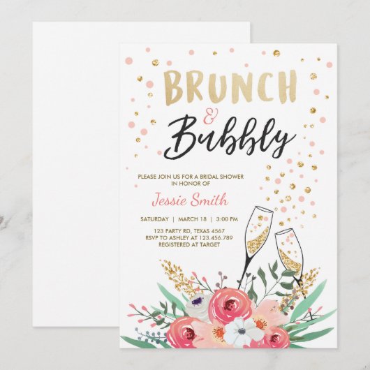 Brunch & Bubbly Vrijgezellenfeest Roze Gouden Cham Kaart (Voorkant / Achterkant)