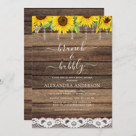 Brunch & Bubbly Vrijgezellenfeest Zonnebloem Rusti Kaart (Voorkant / Achterkant)