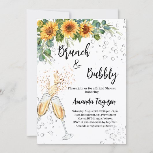Brunch Bubbly Vrijgezellenfeest zonnebloemen groen Kaart (Voorkant)