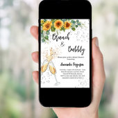 Brunch Bubbly Vrijgezellenfeest zonnebloemen groen Kaart