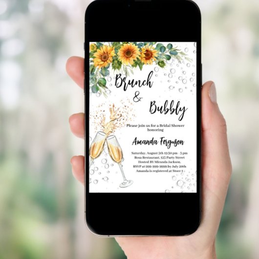 Brunch Bubbly Vrijgezellenfeest zonnebloemen groen Kaart