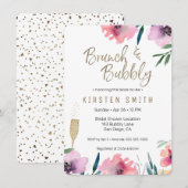Brunch & Bubbly Watercolor Bloem Bruidsfeest Kaart (Voorkant / Achterkant)