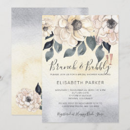 Brunch & bubbly waterverf floral vrijgezellenfeest kaart