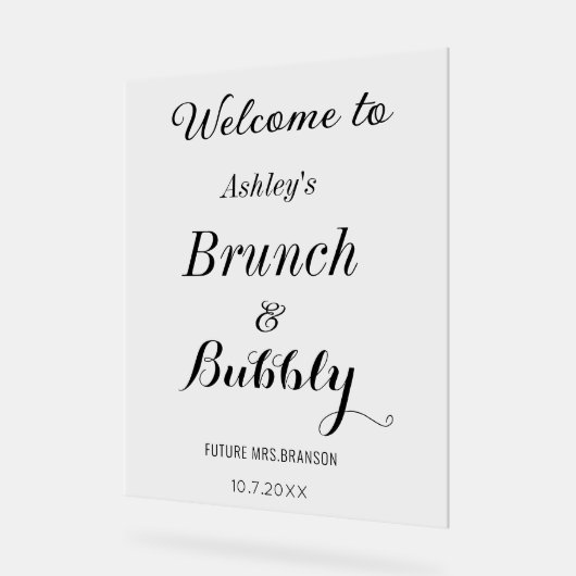 Brunch Bubbly Welkom Zwart Wit Acryl Bord (Hoek)