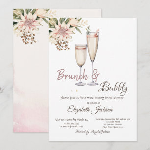 Brunch & Bubbly Wijn Glas Bloemachtige Bruidsdouch Kaart
