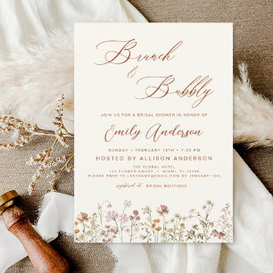 Brunch Bubbly Wildflower Bridal Shower Uitnodiging