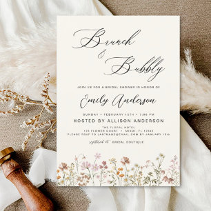 Brunch Bubbly Wildflower Bridal Shower Uitnodiging