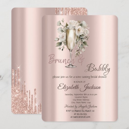 Brunch & Bubbly Witte Rozen Drips Bruidsmeisjes Bo Kaart (Voorkant / Achterkant)