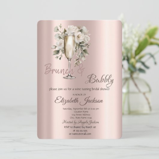 Brunch & Bubbly Witte Rozen Drips Bruidsmeisjes Bo Kaart (Staand voorkant)