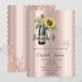 Brunch & Bubbly Zonnebloemen, Glas Vrijgezellenfee Kaart (Voorkant / Achterkant)