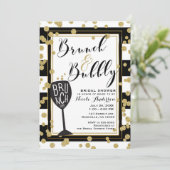 Brunch & Bubbly Zwart Witte Strepen Gouden Confett Kaart (Staand voorkant)